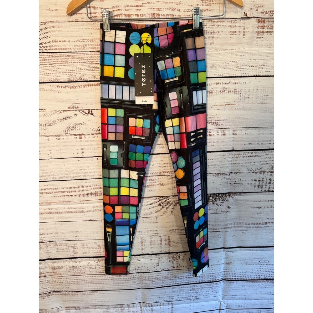 Terez Girls Makeup Palette Leggings Multi Color Graphic Print Size Medium NWT